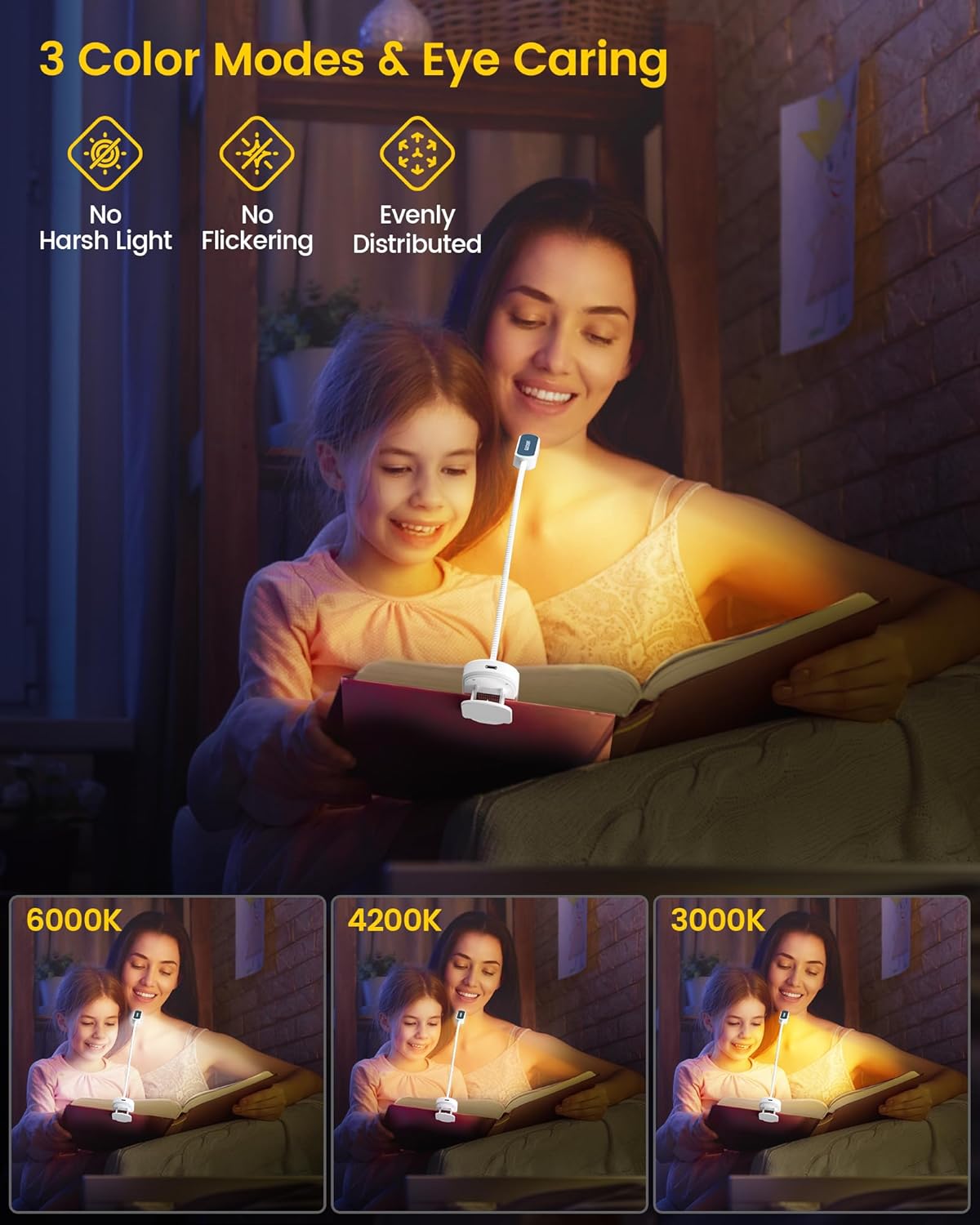 Glocusent 16 LED Mini Book Light for Reading in Bed, Clip On Reading Light, Rechargeable & Long Lasting for 80+Hrs, 3 Colors & 5 Brightness Levels, Perfect Reader Gifts, Book Lovers, Kids (White)
