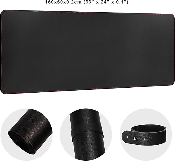 ZORESYN Schreibtischunterlage 160x60cm Schwarz - XXL Premium Kunstleder mit Rutschfester Unterseite für Homeoffice & Büro - Abriebfeste Nahtdesign, ergonomisch & langlebig - 2