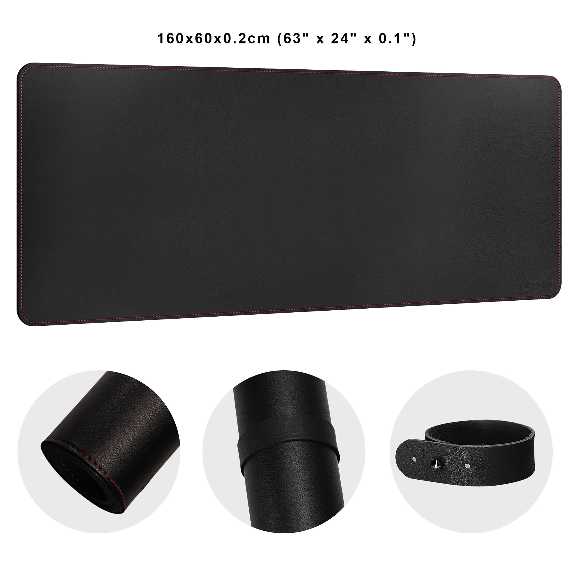 ZORESYN Schreibtischunterlage 160x60cm Schwarz - XXL Premium Kunstleder mit Rutschfester Unterseite für Homeoffice & Büro - Abriebfeste Nahtdesign, ergonomisch & langlebig