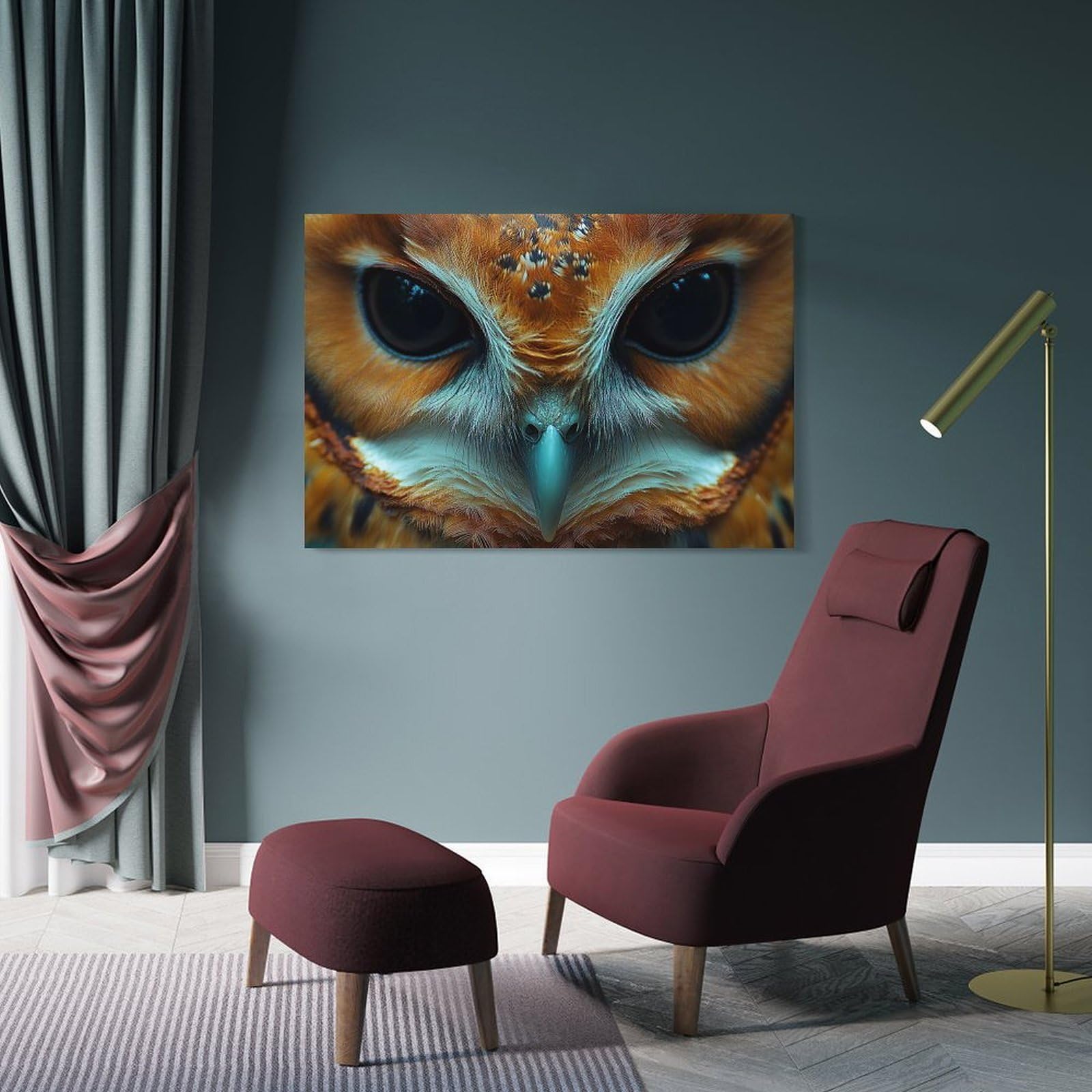 Junmoney Frame-Style-10 Close-Up Owl Face Decorative Canvas Print, 24X36inch(60X90cm), For Contemporary Homes, Apartments Or Offices, Home Artwork For Modern Interiors