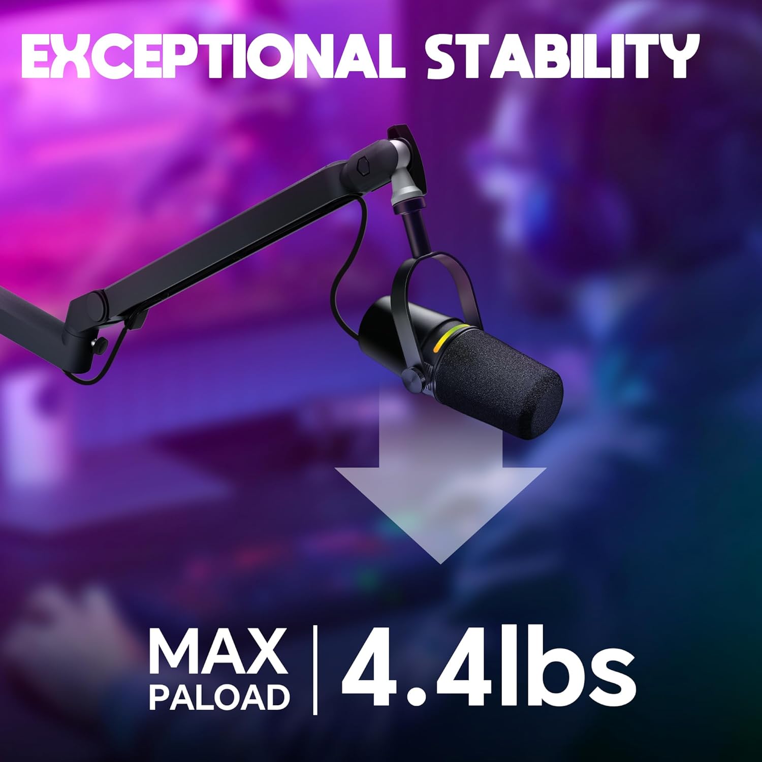 Microphone Boom Arm, Low Profile Mic Arm with 360° Rotation, Cable Management, Extended Riser, Mic Clip, Microphone Stand for Blue Yeti HyperX QuadCast Shure Elago, Black