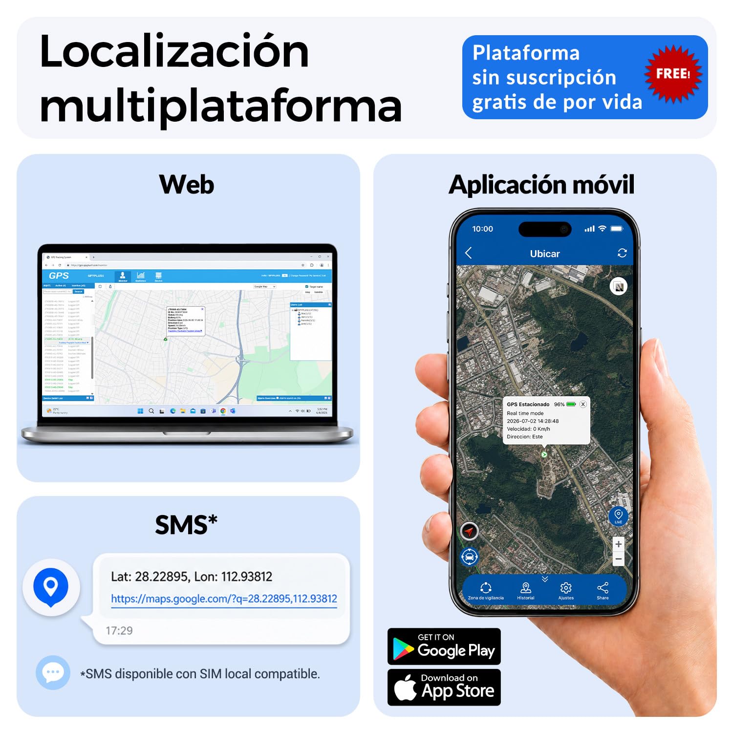 WINNES Localizador GPS para Coche con SIM, Rastreador GPS Sin Suscripción | Alerta Antirrobo Móvil, Seguimiento en Tiempo Real, Geovalla, Historial 180 Días, Batería 10000 mAh, Gestión de Flotas, IP65
