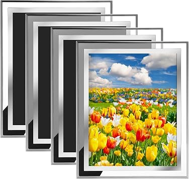 ASelected 4 Pack 8x10 Photo Frames,Silver Mirrored Glass Picture Frames Set of 4, for Wedding Photos, Family Photos for Tabletop Display and Home Decoration