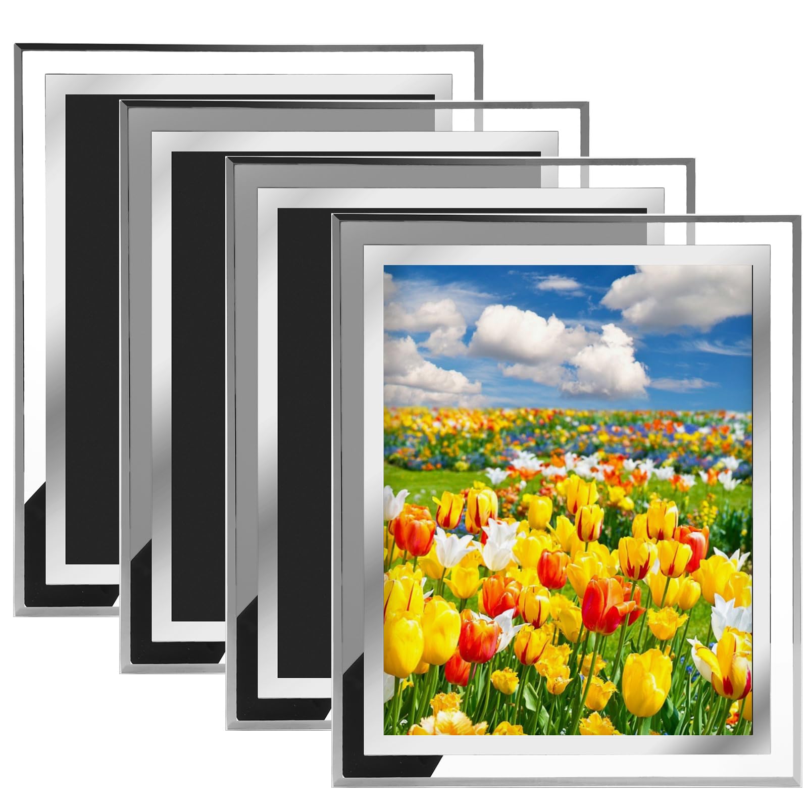 Cadres photo en verre miroir argenté de style prestige 20,3x25,4 cm