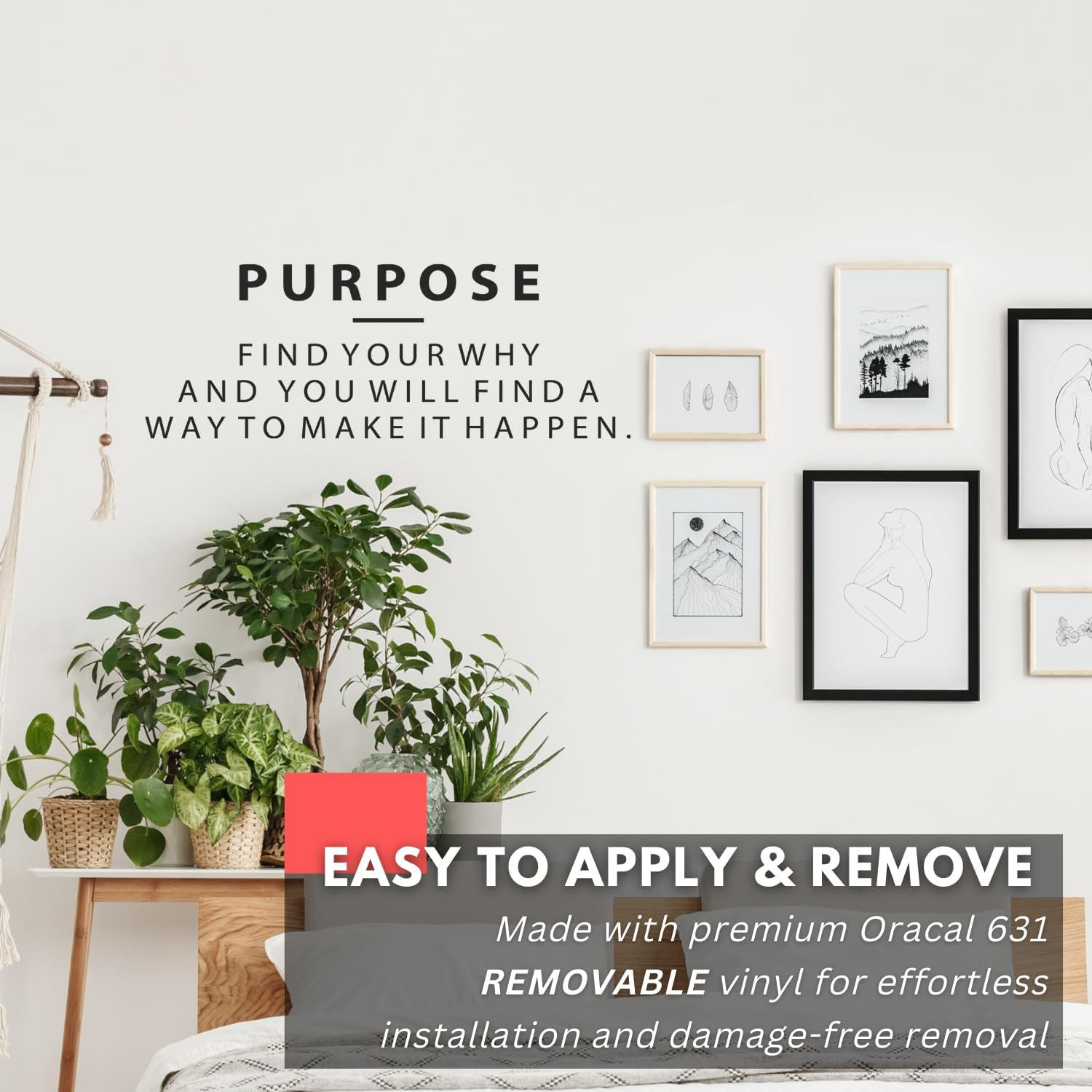 My Vinyl Story - Purpose Find Your Why Wall Decal - Inspirational Motivational Sticker Quote Vinyl Word Art Decor for Home Office Classroom Gym - Easy to Apply, Removable (White, 60x22 inches)