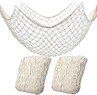 BWEALT 2 Pack Natural Cotton Fish Net Decorations - Nautical Hawaiian Pirate Beach Party Tablecloth Backdrop 78x39in
