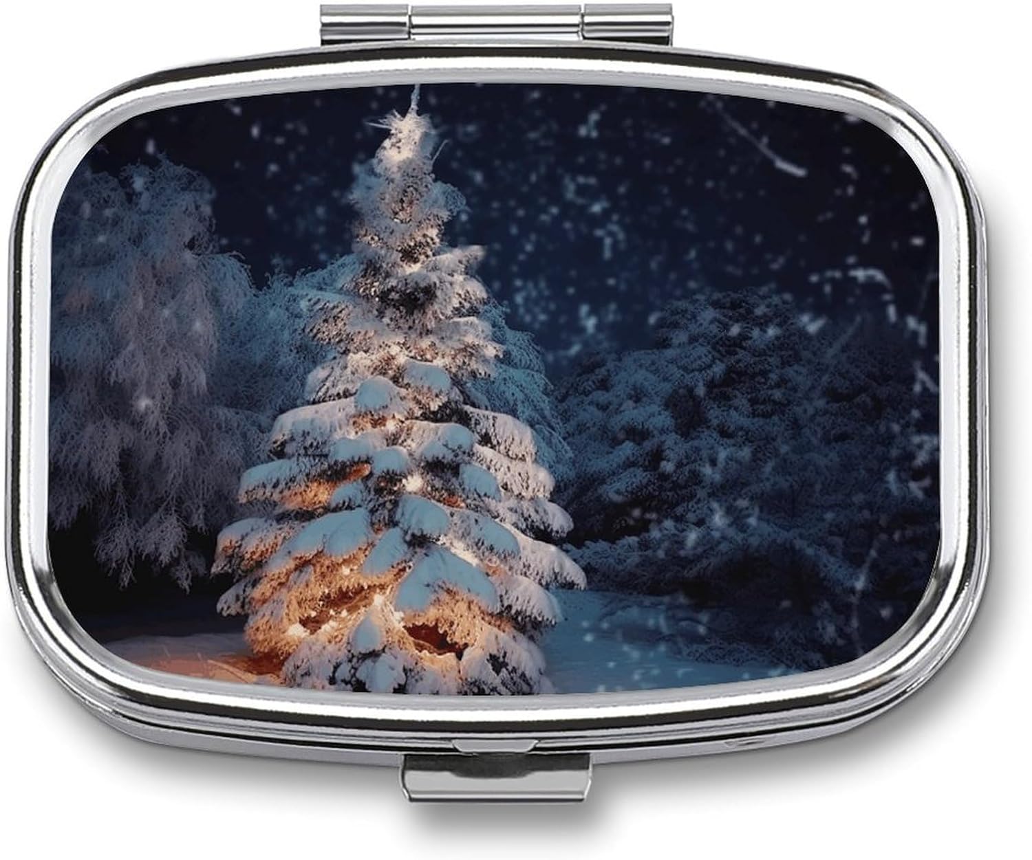 Christmas Tree Square Pill Box with 2 Compartment & Mirror