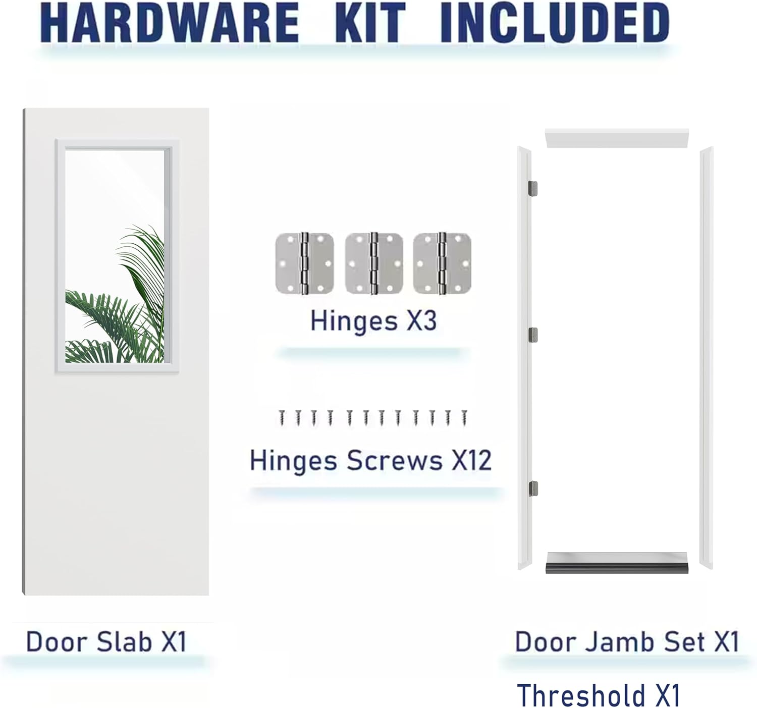 Front Door，30" x 80" 1-Lite Exterior Door, Left-Handed Clear Glass Entry Door, Solid Wood & MDF Construction, Prehung Door Jamb & Threshold Hardware Kit, Waterproof Primer