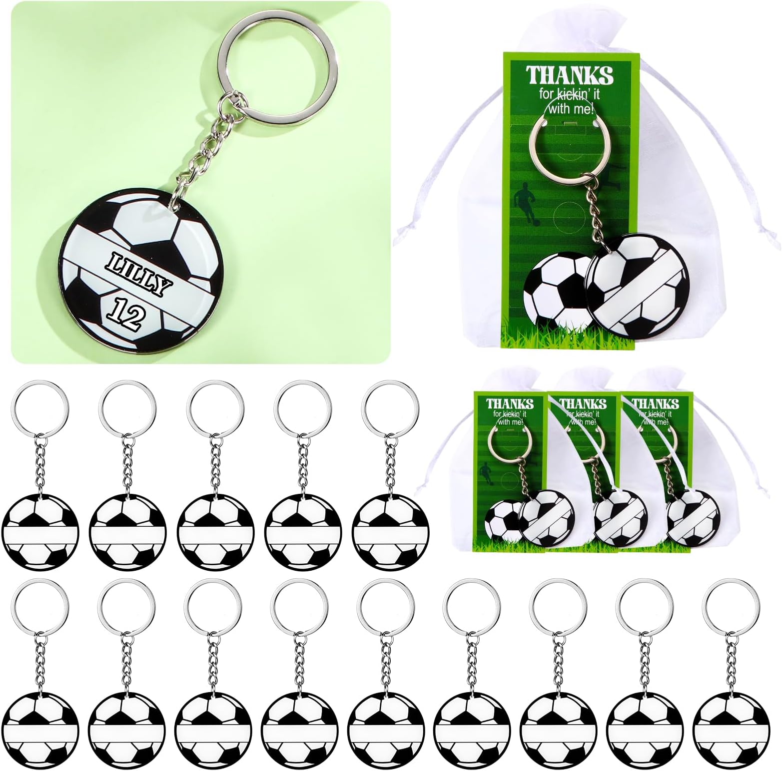 30 Sets Sport Team Party Favors Acrylic DIY Name Keychains Soccer Softball Baseball Keychain Gift for Birthday Party Reward(White,Soccer)