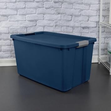 Extra Large Storage Bin, 34 Gallon Plastic Storage Container with Latch Lid, Blue