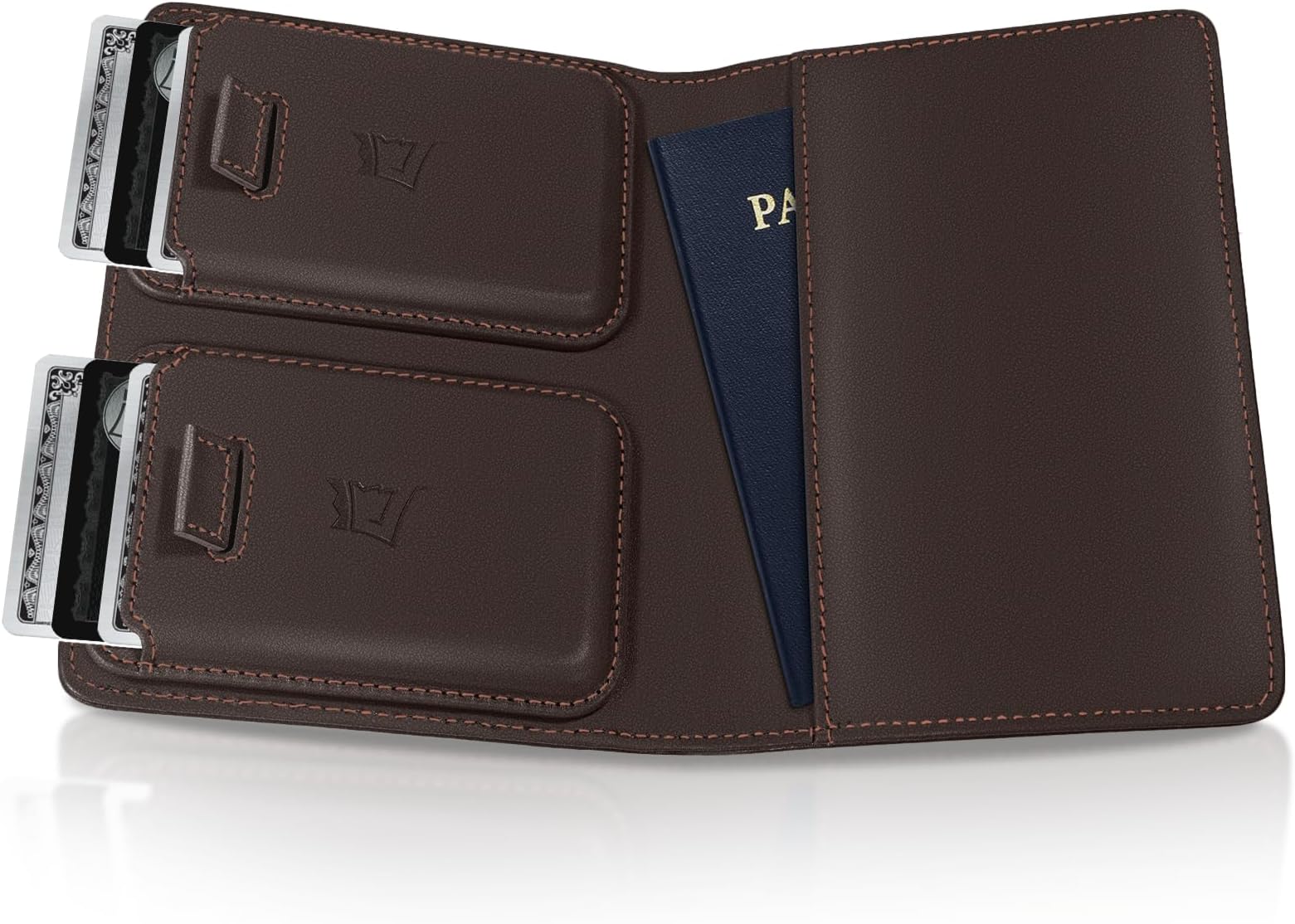 Kings Loot Passport Holder Wallet โ RFID Blocking Leather Travel Wallet with Built-in Airtag Holder โ Holds 1-6 Cards & Passport โ Easy Pull Tab โ Slim & Stylish Wallets (Truffle)