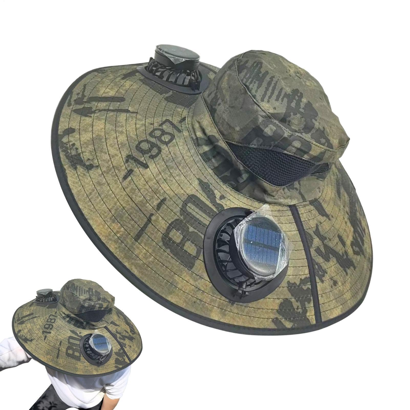 Chapeau pour Ventilateur Solaire - Casquette de Protection UV pour Randonnée en Pleine Nature pour Homme, Ombrelle Rechargeable par USB, Bord Extra Large | Bonnet avec Ventilateur à Vent Portable
