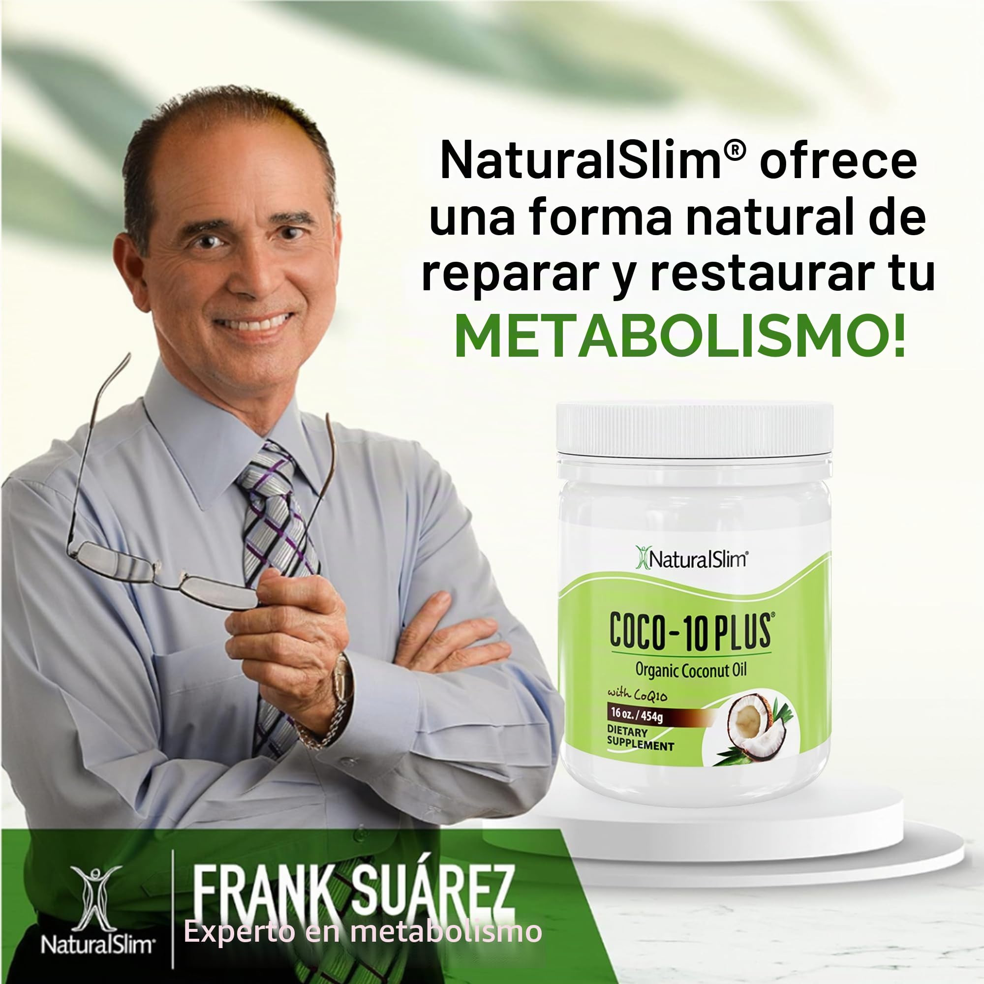 NaturalSlim Coco 10 Plus con CoQ10, Aceite de Coco Orgánico con MCT para hornear, mezclar o consumir directamente, Mejora la energía, el metabolismo y apoya el sistema inmunológico, 454g (Coco 10)
