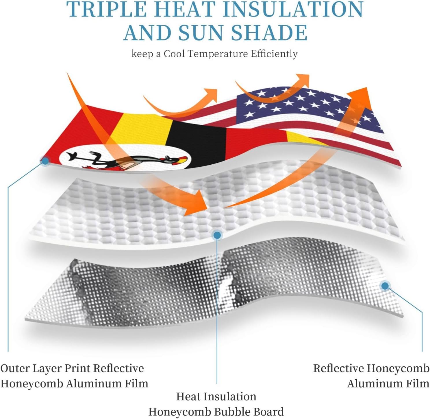 America Uganda Friendship Flag Foldable Car Windshield Sunshade Blocks Heat and Sun Glare Uv Rays
