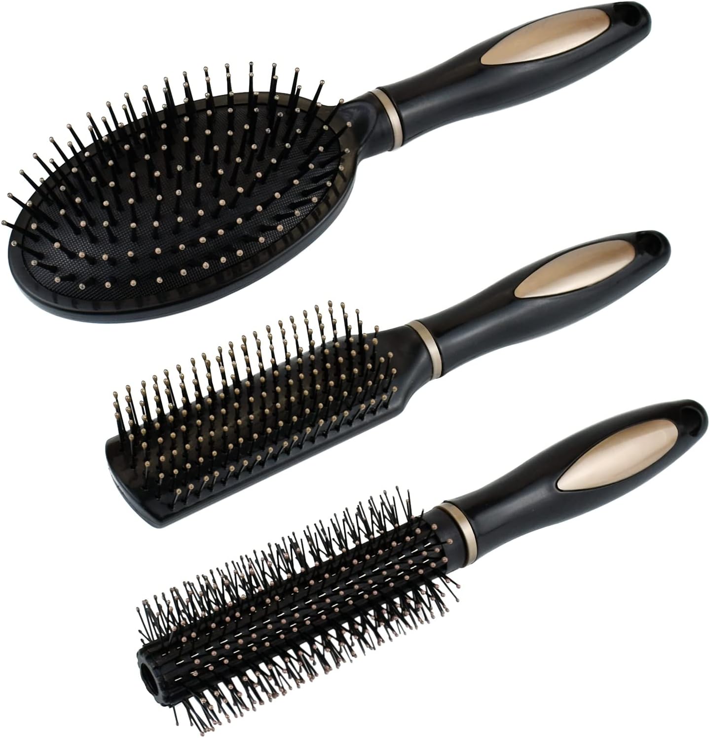 3 Pack of Anti-Static Massage Oval Comb Round Hair Brush Vent Hair Brush Detangling Brush Paddle Brush for Women Men Kid All Wet or Dry Hair's Detangle, Massage, Add Shine