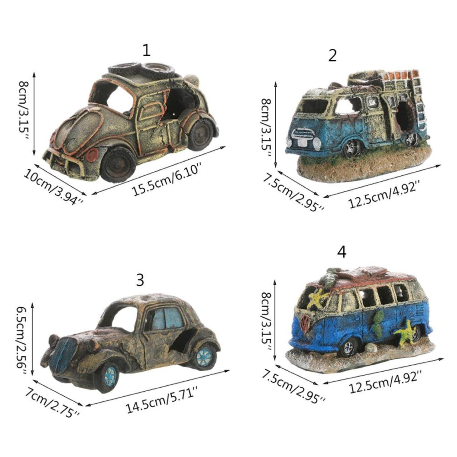 Aquariumdekoration, Harz-Wrack-Auto-Ornament, Fisch-Garnelen-Versteck, Höhle, Unterschlupf, kaputtes Fahrzeug, Haus, Aquarium, Landschaftsbau, 1 Stück, 03