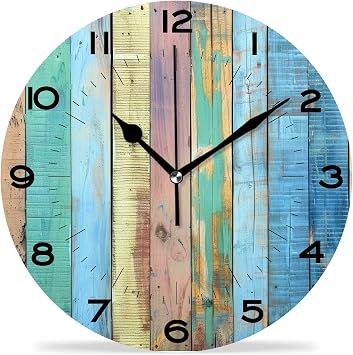 Funny 10 Inch Wall Clocks Battery Powered Decor,Light Color Wooden Wood Chic