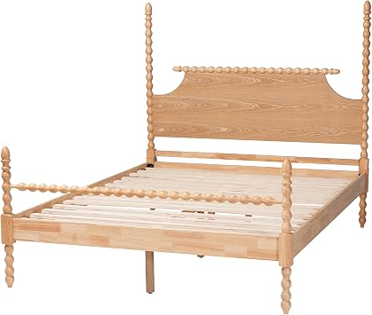 Baxton Studio Caliana Bobbin Four-Poster Platform Bed Natural Brown Queen