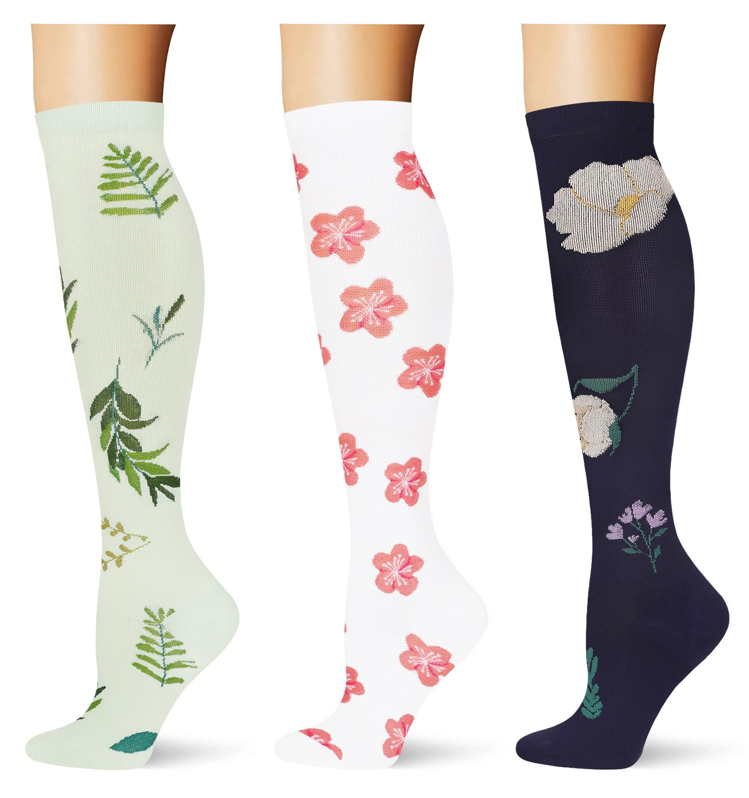 (3 pairs) Compression Socks 20-30 mmHg Long Knee High Socks for Women Men Support Athletic Travel Daily Wear