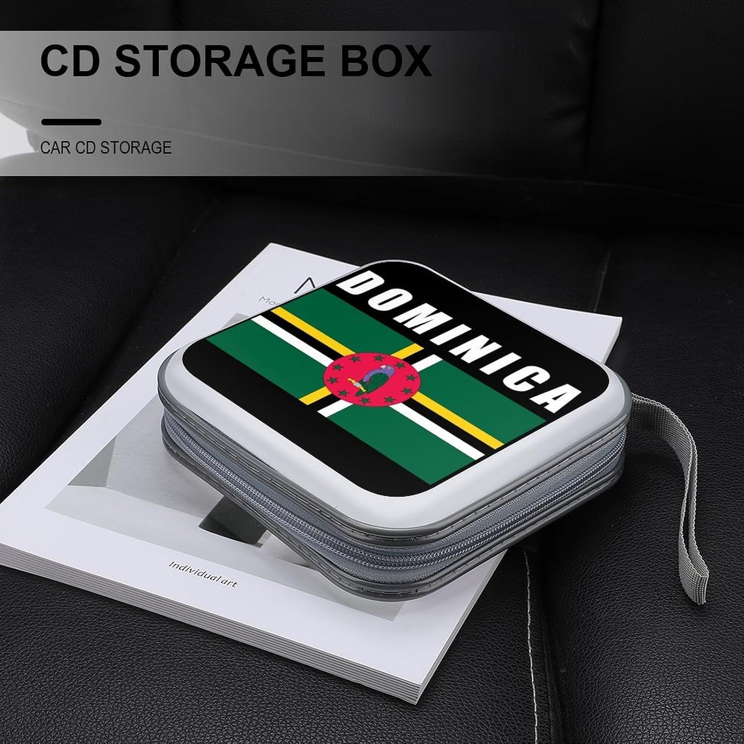 Dominica Dominican Flag Logo CD Case DVD Storage Holder Binder 40 Capacity | protective,hard case,protable loop,travel car use,zippered closure