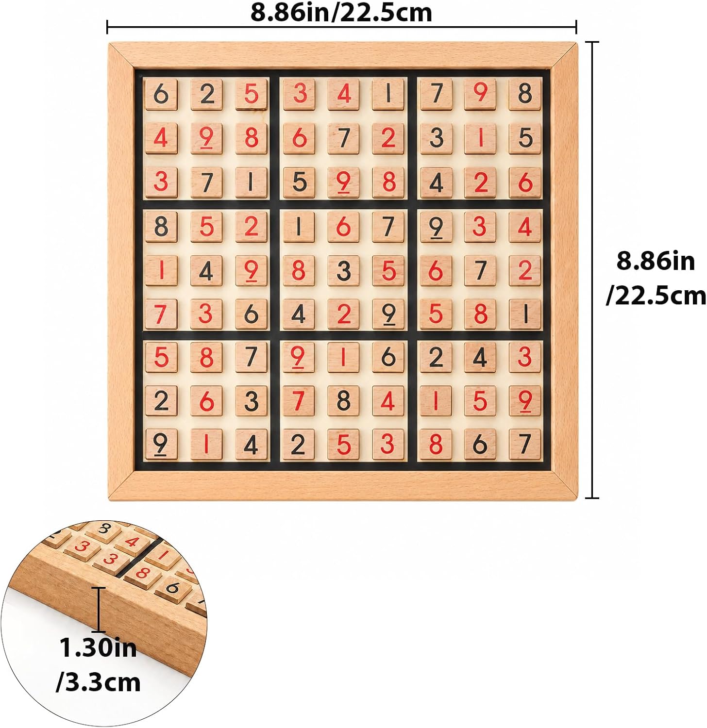 Wooden Sudoku​ Puzzle Game​ with Storage Drawer,​ Board Game for Adults, 9x9 Logic​ Puzzle​ for Brain Training, Travel, Family Night, Desk Games (Wooden Board)