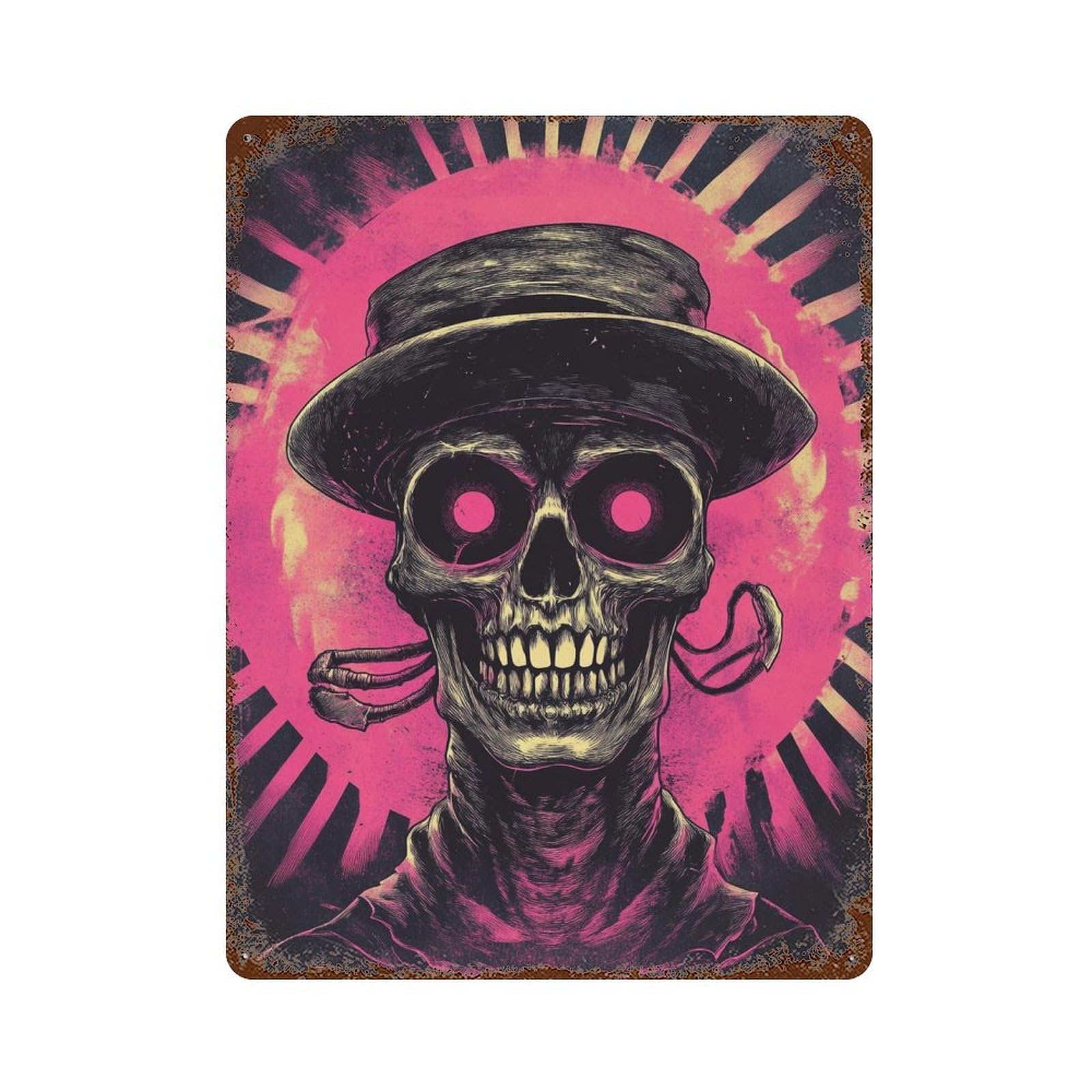 Steampunk Skull Art Print -1 Distressed Metal Wall Sign 15.7"x11.8", Ideal for Patio, Garden Room And Bar Decor