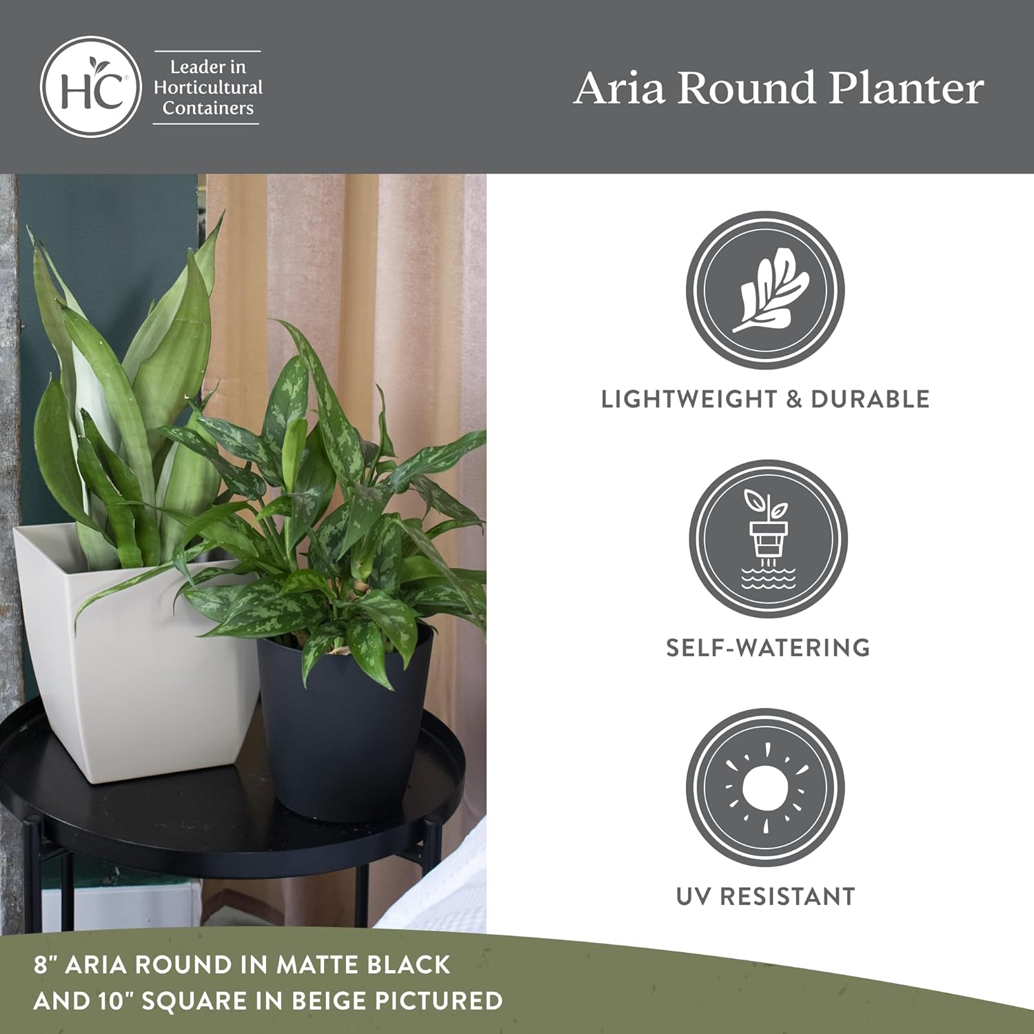 The HC Companies Aria Round Self-Watering Pot - Lightweight Plastic Planter for Herbs & More - Durable Plant Pots for Indoor Plants & Outdoor Plants (12" Glossy White, Pack of 2)