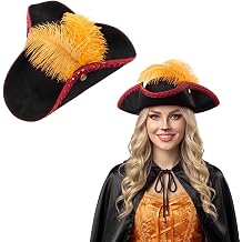 Liitrsh Tricorn Pirate Hat with Feather 15 x 15 x 3.9 Inch