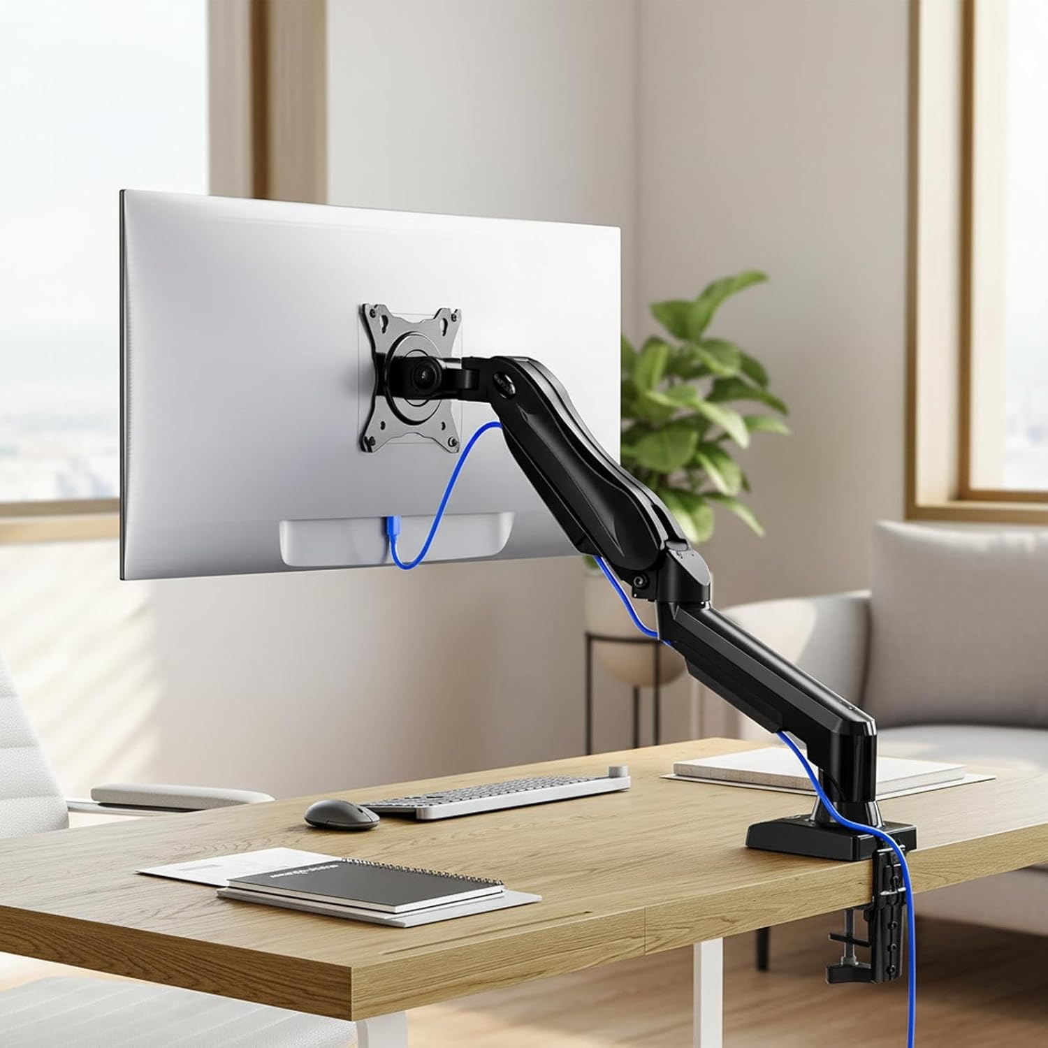 Single Monitor Mount, Adjustable 13 to 32 Inch Monitor Arm Vesa Mount, with Clamp Grommet Base for 4.4 to 19.8lbs LCD Computer Monitors