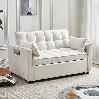 Sleeper Sofa Bed, 3 in 1 Pull Out Couch Bed with Adjustable Backrest, Modern Sofa Couch for Living Room, Convertible Sofa Bed for Bedroom. (White)