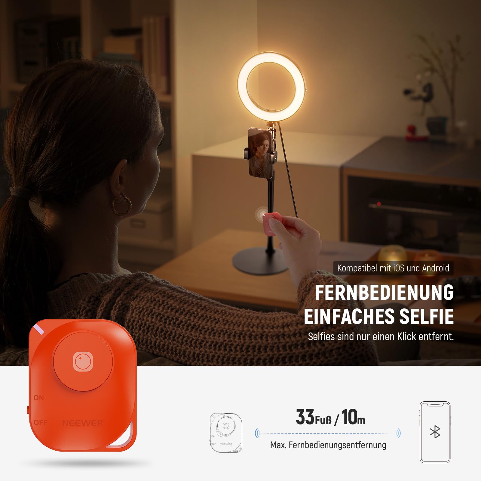 NEEWER 8" Tisch Ringlicht 18W Stark Leistung mit Ständer & Handyhalter, Circle Selfie Ring Licht kompatibel mit iPhone Streaming Vlog, Videokonferenz Videolicht Set für Laptop Computer Zoom Call, RH8B
