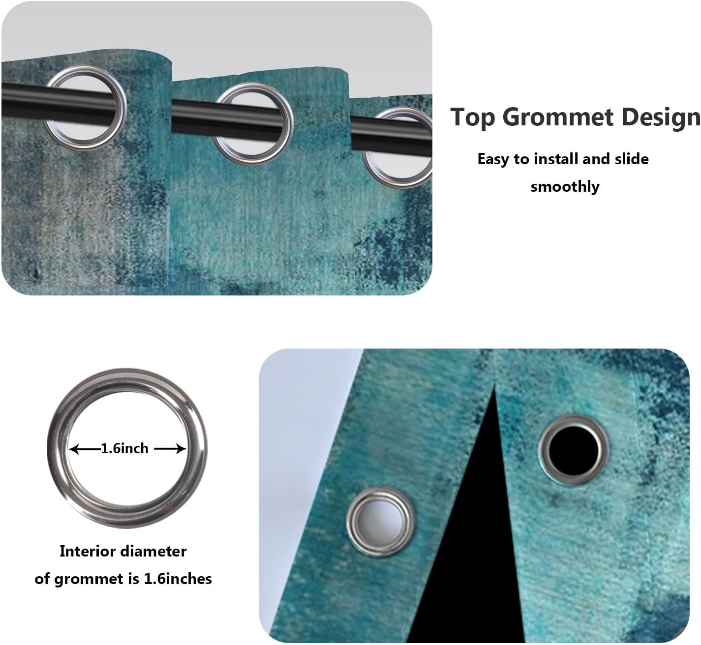 Turquoise Window Curtain Drapes Teal and Grey Abstract Art Oil Painting Modern Blackout Curtains for Living Room Bedroom Patio Kitchen Grommet Window Curtain Treatments 2 Panel Set,26x96inch