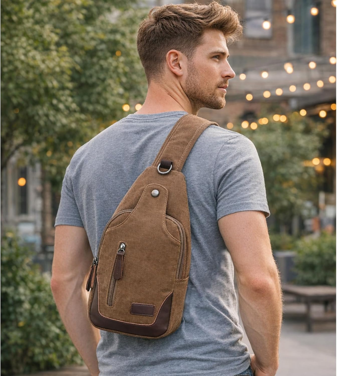 Canvas Sling Bag for Men Crossbody Chest Bag Casual Daypack Rucksack Small Crossbody Backpack with Adjustable Strap - Image 6