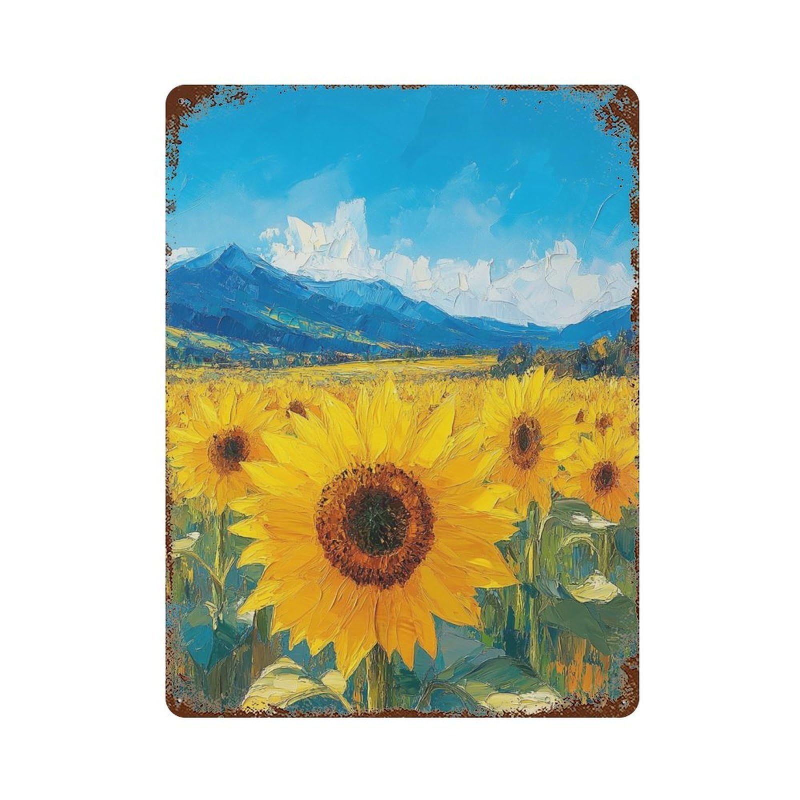 Sunflower Field Painting-8 Weathered Tin Sign 15.7"x11.8", Classic Wall Plaque for Garage, Bar And Workshop Decor