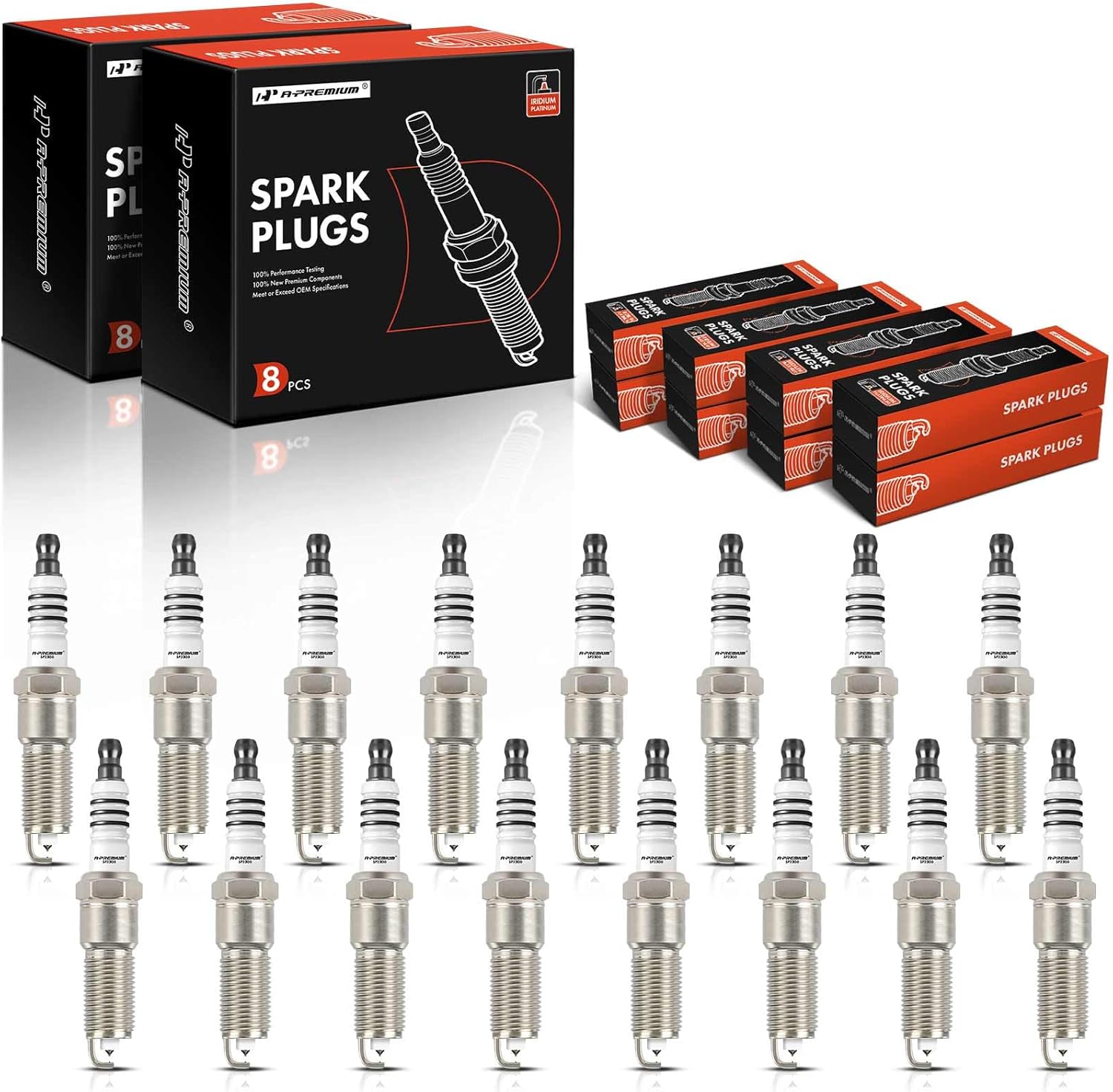 A-Premium Iridium & Platinum Spark Plug Compatible with Jeep Grand Cherokee 2005-2008, Commander & Dodge Ram 1500 2003-2008, Ram 2500 3500, Charger, Durango & Chrysler 300, Aspen, 5.7L, Pack of 16