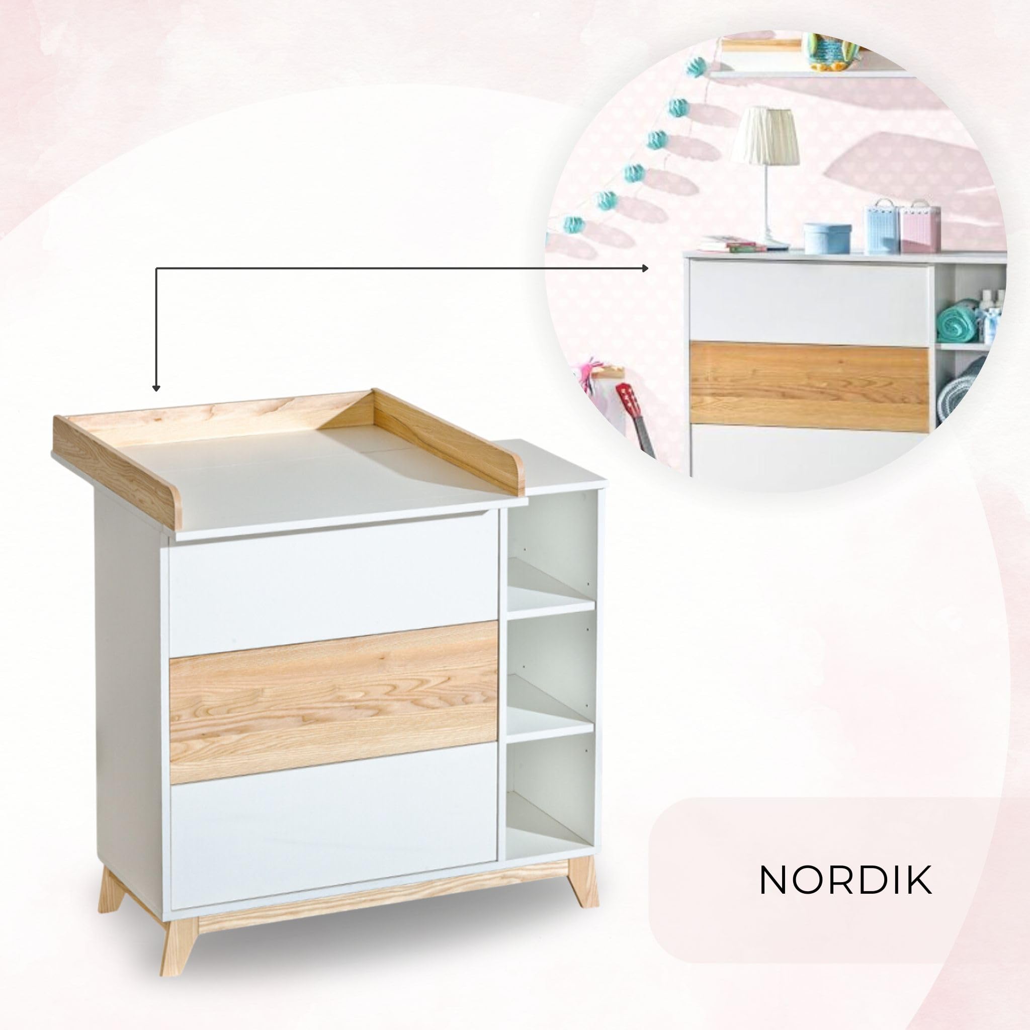 ATB Wickelkommode - Wickeltisch 102,5 x 102 x 76,5cm - Babyzimmer Komplettset - Funktional Möbel für Kinderzimmer - Bequemer Baby Wickeltisch mit Schubladen - Baby Changing Table - Weiße