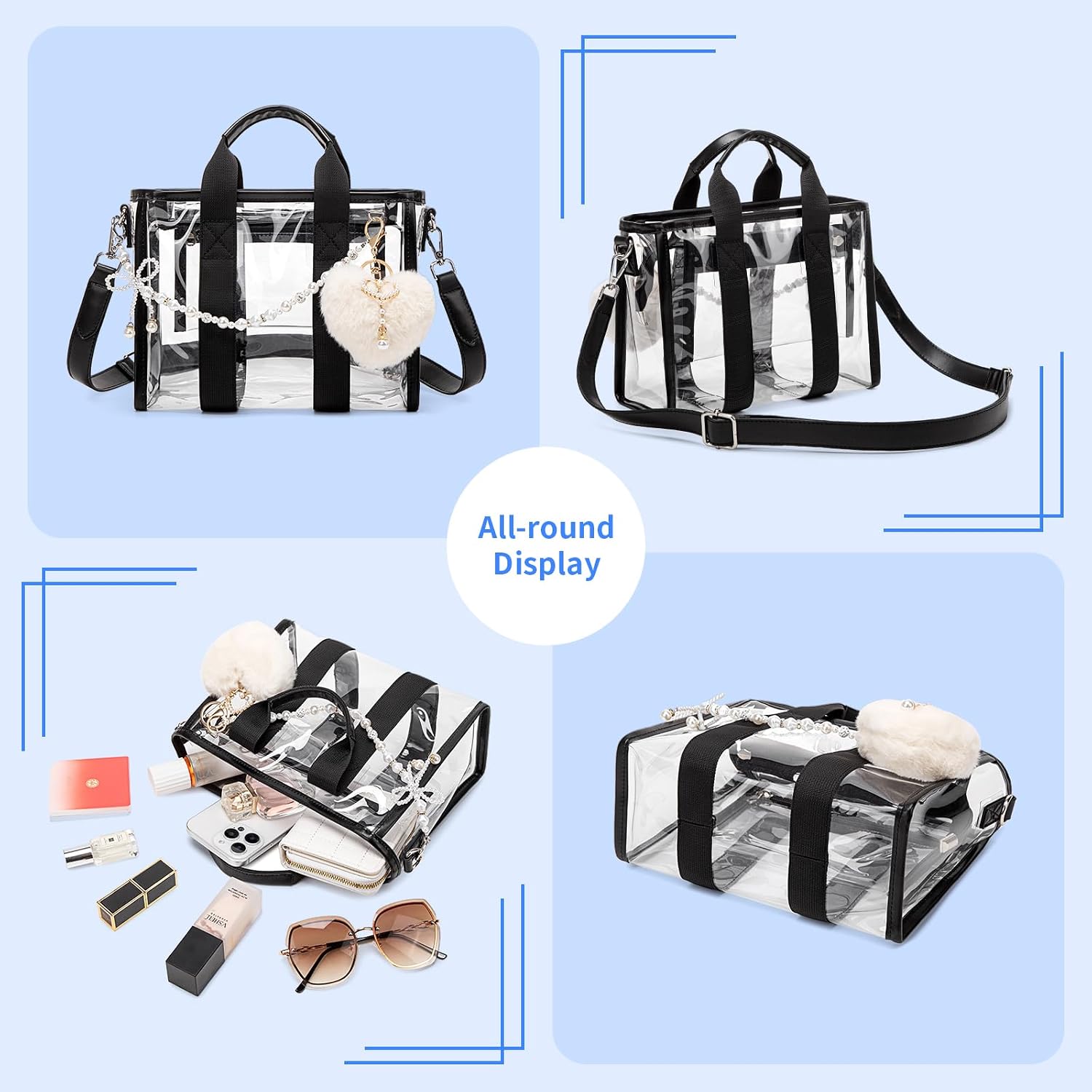 MUSEVOS Small Clear Bag for Stadium Events, Iridescent Jelly Purse Crossbody Bags for Women for Concert,Sport Events