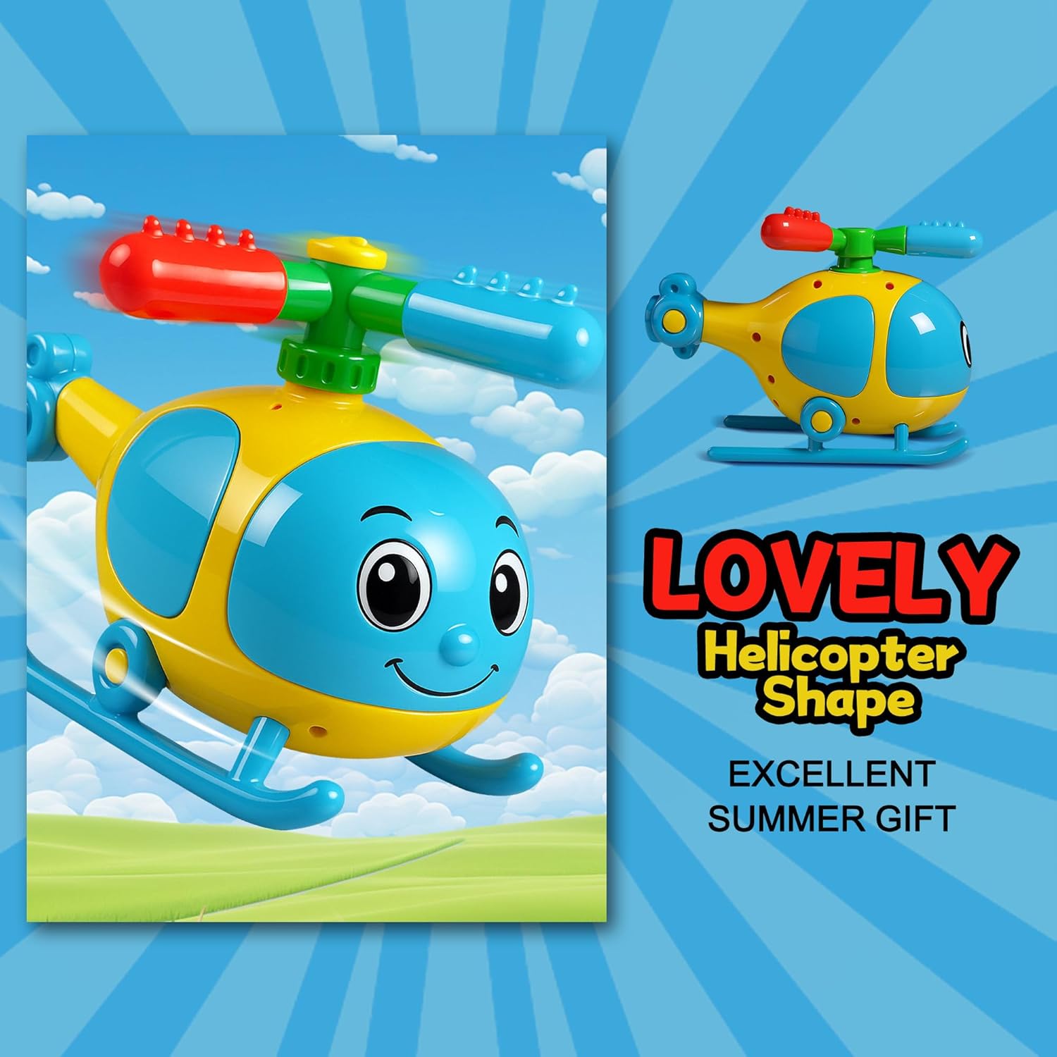 Helicopter Water Sprinkler for Kids, Spinning Outdoor Lawn Toy for Summer Fun, Backyard, Pool, Garden & Birthday Party Play, Ages 3-12, Easy Setup Water-Powered Sprinkler
