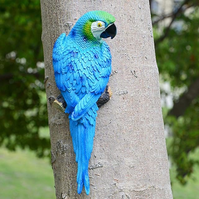 EMVANV Garden Parrot Ornament,Resin Lifelike Ornament Parrot Toy Birds Animal Model Art Craft Ornament Wall Decor for Home Garden Tree(Blue-1#)