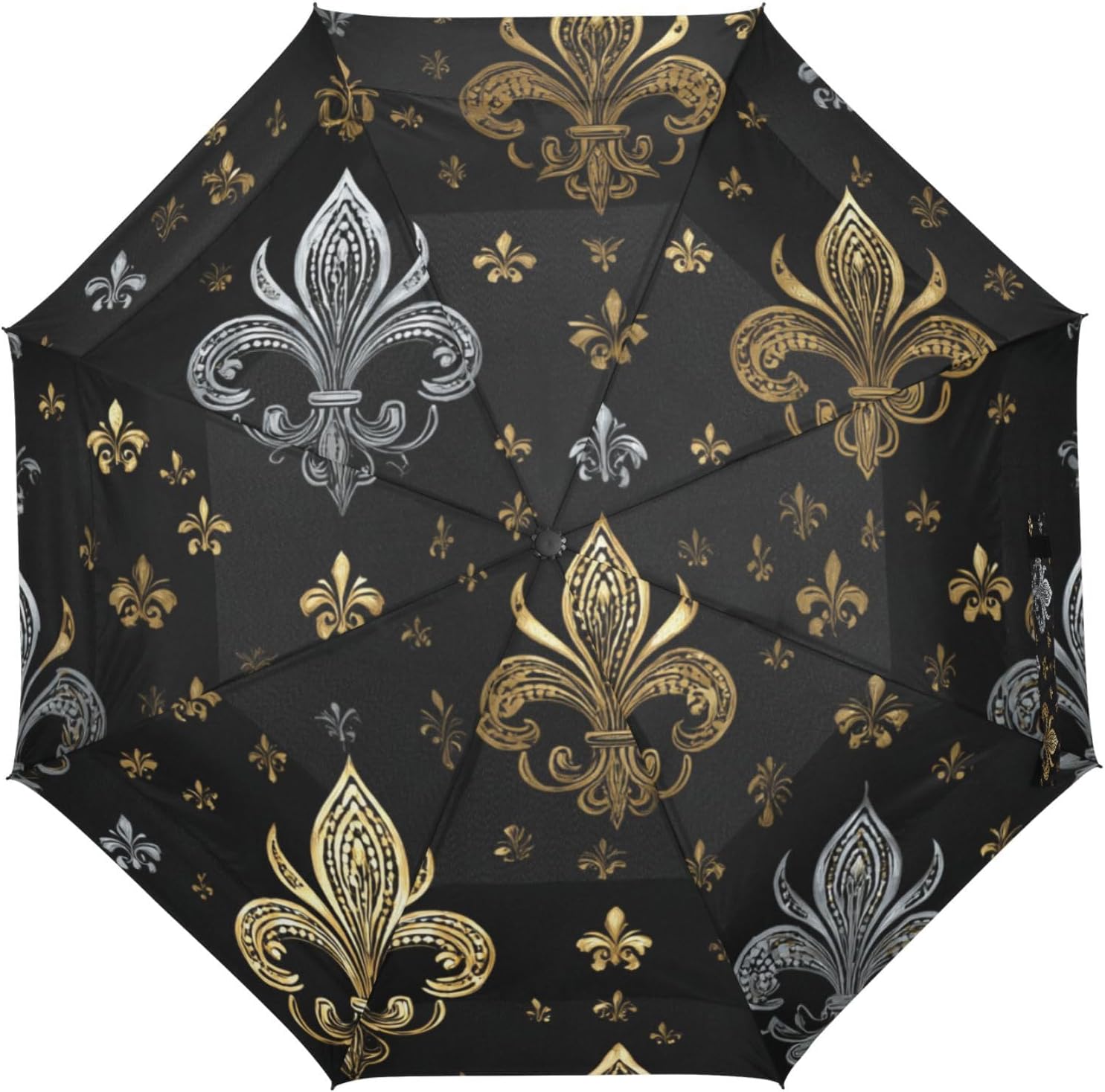 Travel Windproof Umbrella Foldable Carnival Fleur-de-lis Gold and Black Umbrellas for College Dorm Fits Car
