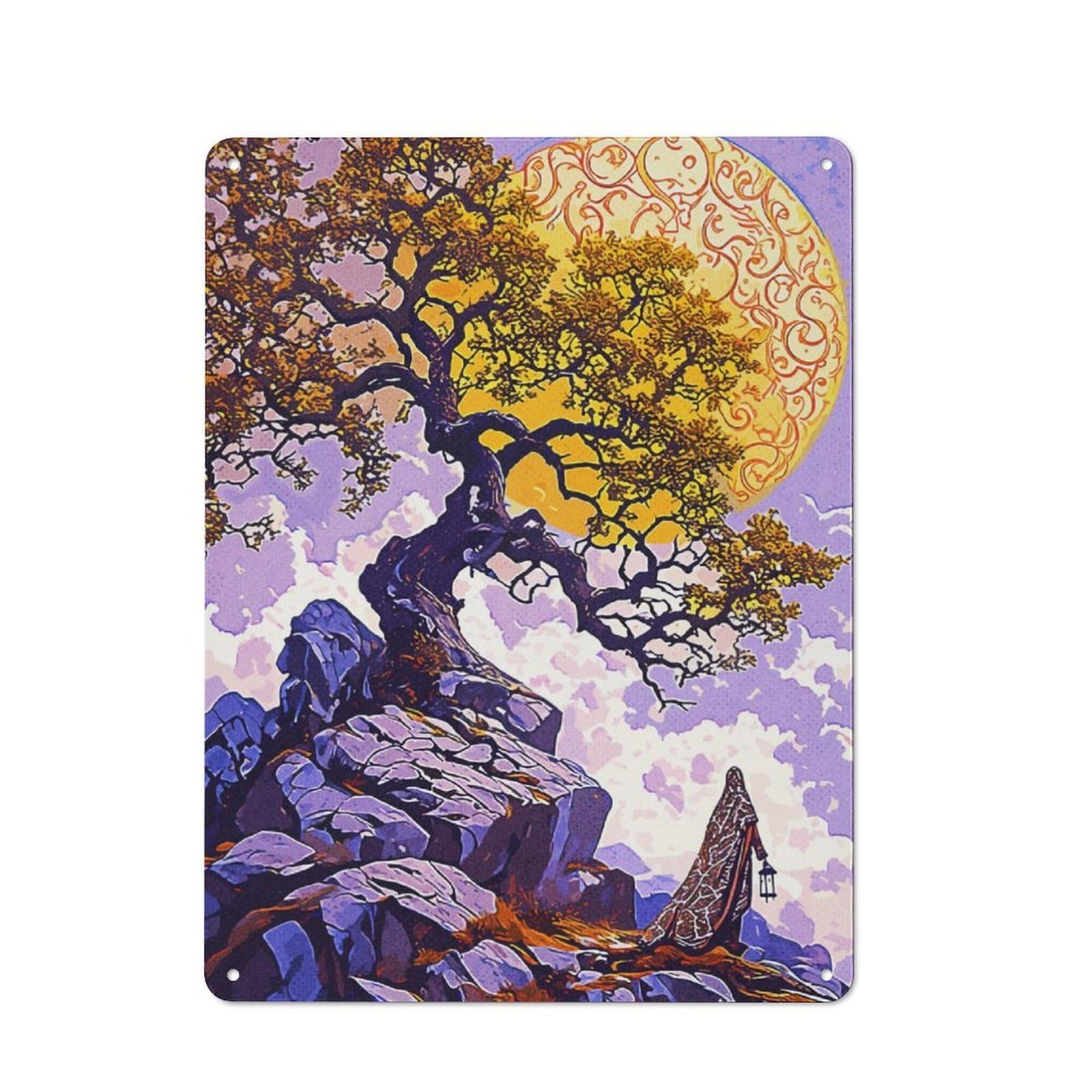 Junmoney Magic Ancient Tree Rustic Metal Sign 40X30cm For Lounge Or Reading Corner, For Reading Corner Decorators