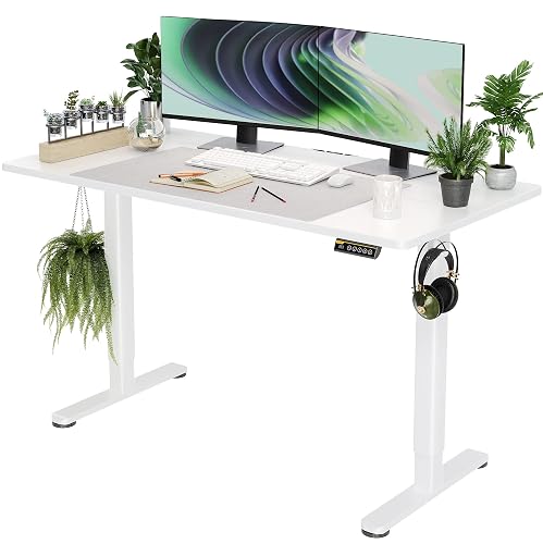 Claiks Electric Standing Desk, Adjustable Height Stand up Desk, 55x24 Inches Sit Stand Home Office Desk with Splice Board, White Frame/White Top