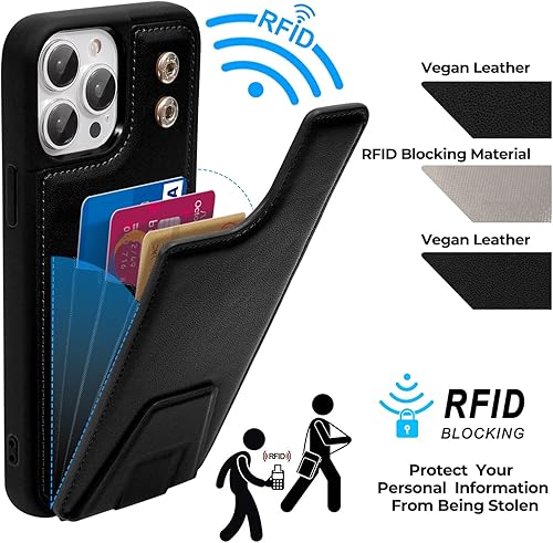 Miniatura 6 de HANDODO Funda tipo cartera compatible con iPhone 14 Pro Max, funda con tarjetero, de cuero con bloqueo RFID, doble cierre, a prueba de golpes,