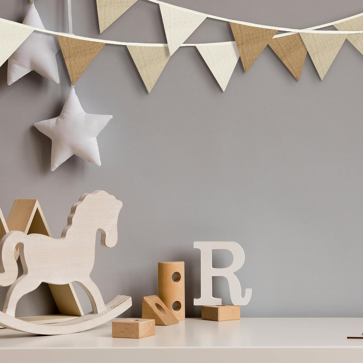 Oudain 2 Pcs Pennant Banner Flags Nursery Garland Triangle Bunting Flags Playroom Wall Decor Banner for Nursery Baby Shower Birthday Boho Wedding Party Event, Each 7.75 ft(Simple Color)