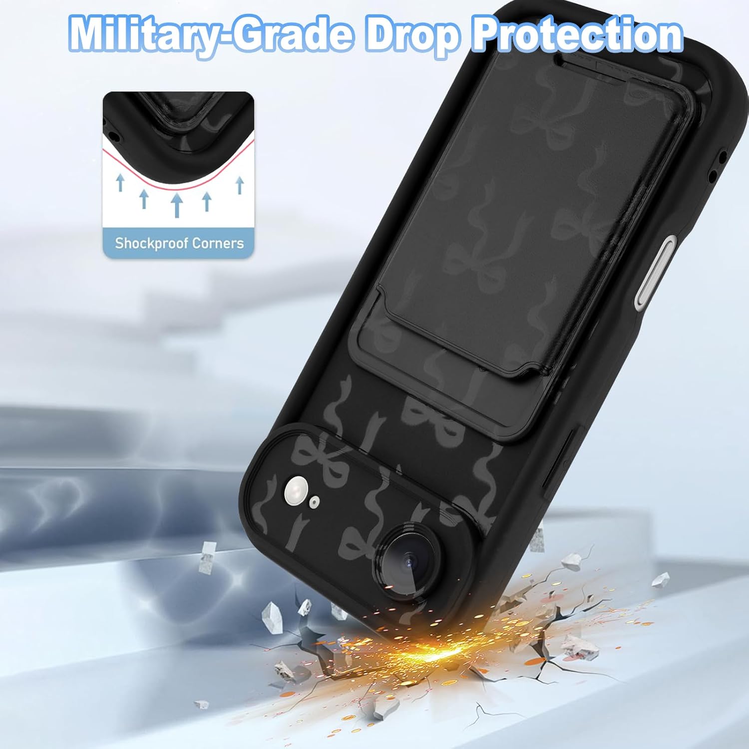 KANGHAR Case for iPhone Air Card Slot Phone Case, Cute Bow Design with Card Holder for Women Girls Slim Shockproof Wallet Cover-Black - Image 4