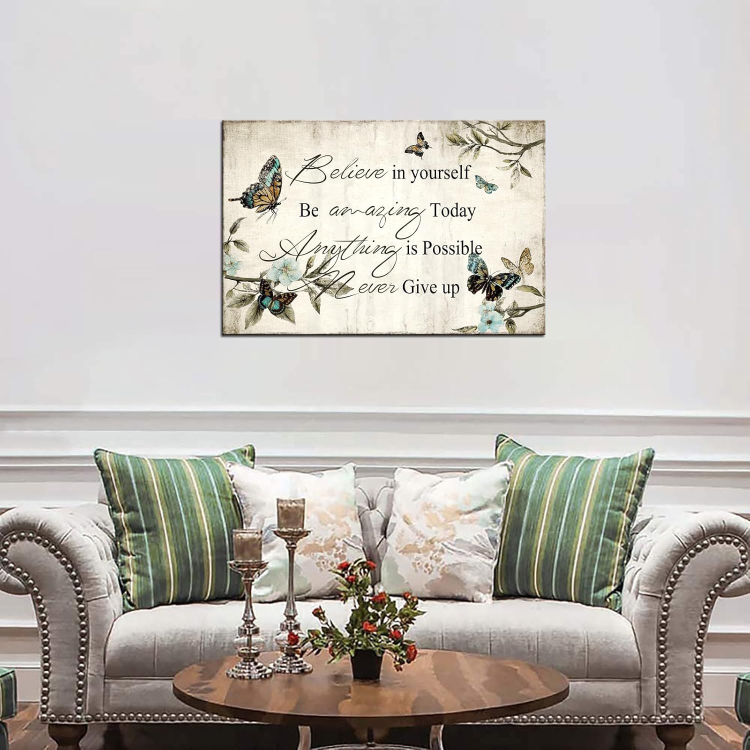 Biuteawal Inspirational Wall Art Encouraging Words with Butterfly Picture Canvas Artwork Motivational Quote Poster Framed Painting Stretched Ready to Hang Home Decor