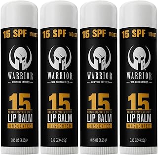 Warrior SPF 15 Lip Balm - Unscented Chapstick Made in USA - Protects Against Wind, Cold, Heat, and UV Rays - Premium Lip Sunscreen Used by Military (0.15 OZ Tube) - Pack Of 4