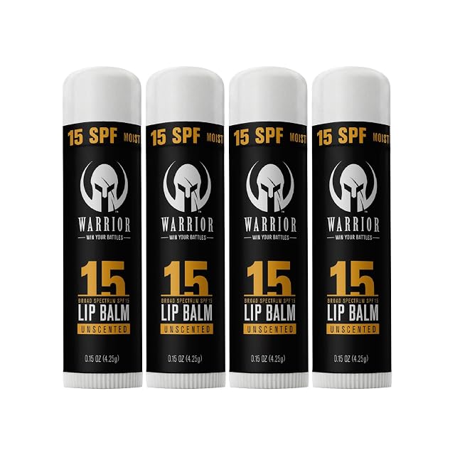 Warrior SPF 15 Lip Balm - Unscented Chapstick Made in USA - Protects Against Wind Cold Heat and