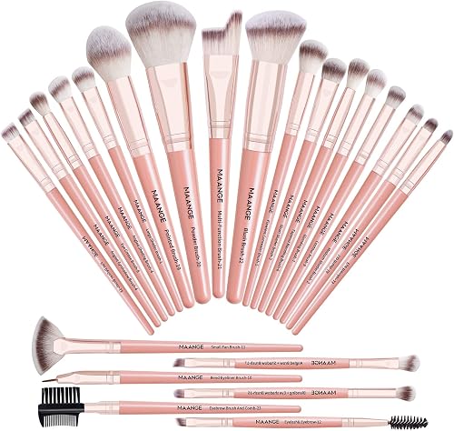 MAANGE Makeup Brush Set 23 Pcs Makeup Brushes Premium Synthetic Make up brushes Professional Face Powder Blush Pointed Eyeshadow Blending Brush Kit, Graduation Gift (Pinkgold)