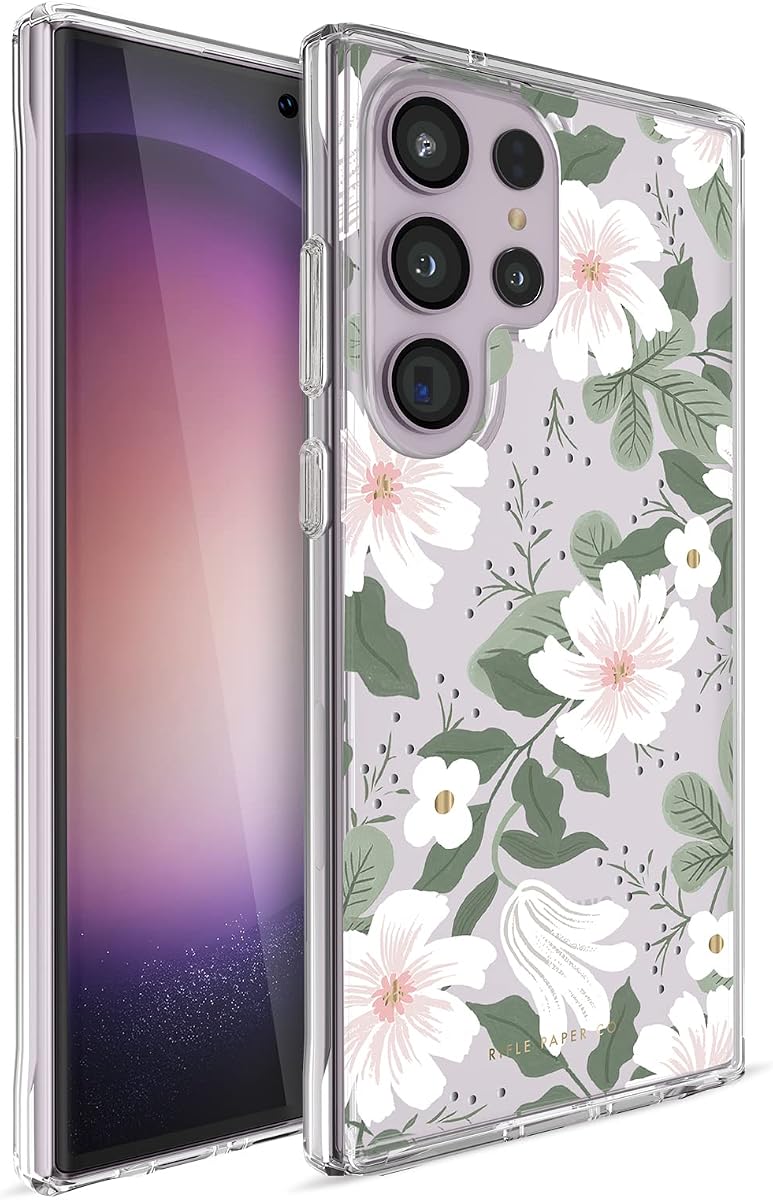 Rifle Paper Co. Funda para Samsung Galaxy S23 Ultra para mujer [6.8 pulgadas] [Protección contra caídas de 12 pies] [Carga inalámbrica] Funda para teléfono con estampado floral para Samsung Galaxy S23 Ultra - Antiarañazos, a prueba de golpes, delgada - Willow